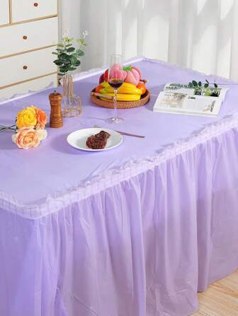 1 set Nappe rectangulaire et jupe de table, en PEVA imperméable, anti-taches et anti-huile, pour décoration de mariage et de fête