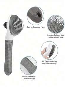 1 件装猫咪美容刷，自清洁宠物美容刷，适用于狗猫宠物美容刷工具，可轻柔去除松散底毛、垫子缠结毛发，宠物按摩自清洁刷升级版