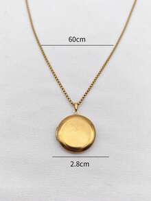 1pc Stainless Steel Minimalist Heart, Square, Oval Shaped Locket Necklace, DIY Photo Storage, Holiday Souvenir, Valentine's Day Gift - Yellow Gold - View 13