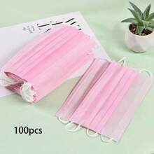 50/100pcs Adult Disposable Face Masks (Pink, Black, White), Breathable Pink Solid Color Masks, Full Protection, Suitable For Men And Women - Pink - View 9