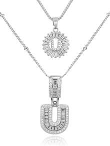 2 Dây chuyền chữ cái mạ vàng 18k lấp lánh, dây chuyền mảnh mai, dây chuyền tên cá nhân hóa, mặt dây chuyền tròn đính đá Zirconia, trang sức pha lê, quà tặng cho phụ nữ - 26 chữ cái - Xem 23