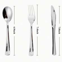 75 pièces de couverts en plastique argenté - 25 fourchettes, 25 couteaux, 25 cuillères à soupe - un ensemble fiable de vaisselle en plastique convenant pour les grands événements tels que les repas, les fêtes, les banquets, les mariages, la Fête des Pères, etc., fournitures scolaires