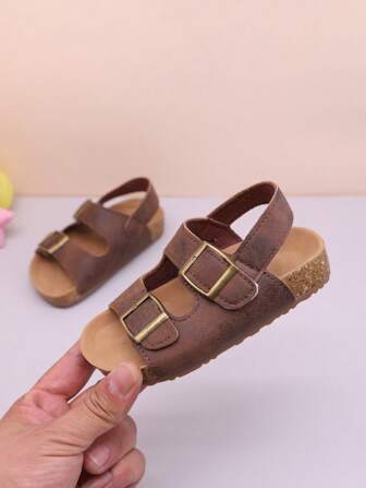 1 双儿童百搭简约凉鞋，幼儿露趾沙滩鞋，婴儿夏季学步鞋