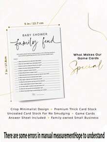 Conjunto de 6 juegos de baby shower - Tarjetas de juego de Feud familiar para baby shower, niño o niña, género neutro, minimalista - Blanco - Ver 6