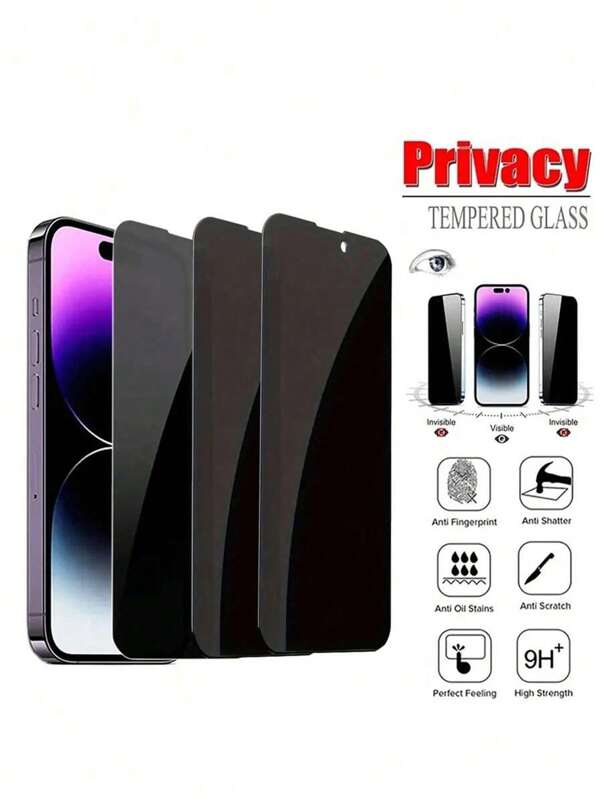 3 Packs Privacy Screen Protector Compatible With IPhone 16, Sensor Protection, Dynamic Island Compatible, 9H Anti-Peeping Private Tempered Glass Film, Anti-Scratch, Suitable For Phone Case, Easy To Install, Bubble Free Compatible With 15Promax 14 13 12 11 7/8 XR XS XSMAX
