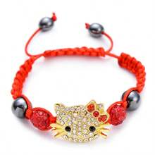 Sanrio [Autorisiert] Sanrio Hello Kitty Katzen Kopf Weiche Keramik Murmeln Strass Kugel Handgewebtes Shambhala Armband, Fußkette, bestes Freund Geburtstags Geschenk, Abschlussgeschenk, Schulmaterialien, Einschulung