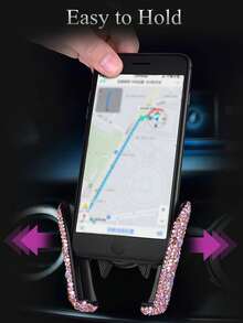 1 件水晶闪亮车载手机支架，迷你仪表盘通风口可调节 360° 通用车载手机支架