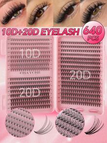 640片D型卷翘单根假睫毛，10-16mm混合长度，高浓密10D/20D混合分段假睫毛册，D型卷翘浓密纤长睫毛，适合日常佩戴，易于使用，睫毛簇，单根假睫毛，假睫毛 - D - 查看 10