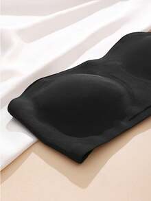 女士无缝无肩带文胸性感侧扣文胸无缝交叉后背纯色无线文胸柔软胸垫舒适文胸可调节肩带女士贴身内衣弹力内衣管，新娘内衣上衣透气吊带背心不透明完美搭配无肩带连衣裙适合日常穿着 - 黑色 - 查看 6