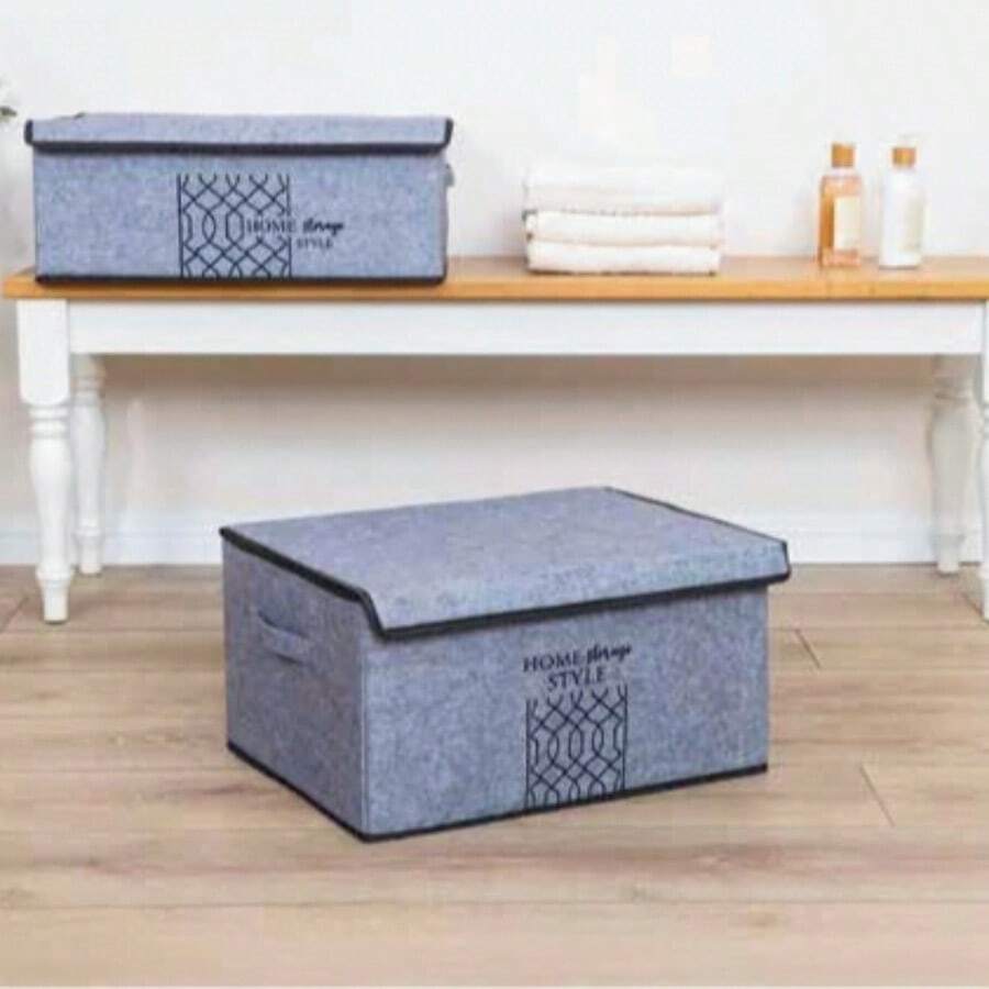 MADE IN TURKEY Felt Style Storage Box With Lid Maxi | 47 X 37 X 24 Cm | Polypropylene And Cardboard | Home Storage Organizer - Grey - View 1