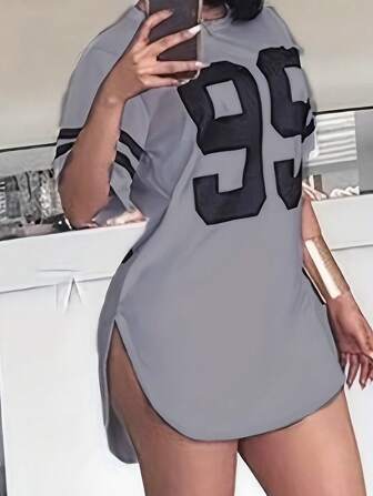 New Arrival Women's Loose "99" Graphic Print Short Sleeve T-Shirt Top, Casual European And American Style, Suitable For Evening Dates In Summer