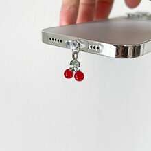 New Palace Style Drip-Oil Alloy 3D Red Cherry Mobile Anti-Dust Plug Pendant Accessories Fit For IPhone, Android Type-C Charging Port Dust Plug Decoration