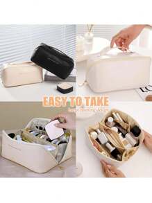 Bolsa cosmética impermeable de PU, bolsa cosmética portátil, bolsa de almacenamiento de cosméticos, bolsa de maquillaje de gran capacidad y doble capa, adecuada para cosméticos, productos de cuidado de la piel, almacenamiento de cosméticos y almacenamiento.