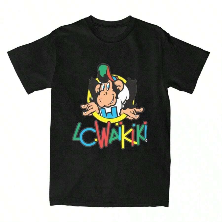 Cool Summer LC WAIKIKIs SINGE MONKEY CARTOON T-Shirt Merchandise Men's 100 Cotton Crew Neck T-Shirt Short Sleeve Clothing Gift Ideas - 黑色 - 查看 1