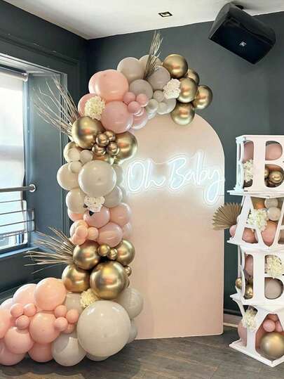 111pcs Peach Beige Golden Balloons Garland Arch Kit Girl Christening Baptism Party Decor Balloon Set Kids Birthday Baby Shower Wedding Decor