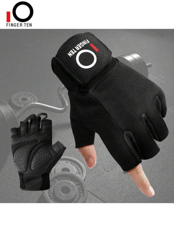 FINGER TEN Guantes de entrenamiento de levantamiento de pesas para hombres Crossfit, guantes de gimnasio con agarre antideslizante y dedos medios para ejercicios, ciclismo y accesorios de gimnasio