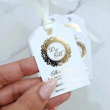 50 etiquetas personalizadas para recuerdos de boda, etiquetas personalizadas para regalos de boda, etiquetas de regalo con lámina de oro o plata - Multicolor - Ver 5