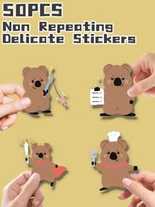 50 piezas de adorables pegatinas transparentes temáticas del Setonix brachyurus de dibujos animados, no repetitivas, para decoración delicada de regalos, fiestas, hogar, cumpleaños, equipaje, scooter, botellas de agua, tazas, laptops, tablets, fundas de teléfonos, útiles escolares, vuelta al cole