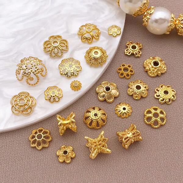 10/30pcs 18K Gold Plated Filigree End Caps Flower Bead Caps Bead End Caps Metal Spacer Beads Caps For Necklace Bracelet Earrings Jewelry Making Supplies