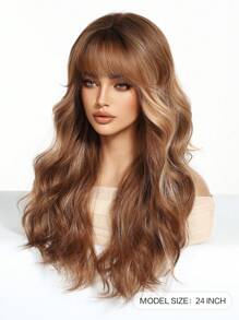 24 INCH Heat Resistant Body Wave Long Wig For Women Wig Natural Brown & Golden Highlights Synthetic Hair Wig For Daily Cosplay And Parties Suitable For All Seasons - Multicolor - View 5