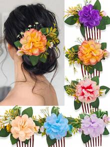 Nuevo peine para el cabello con flores artificiales de tela estilo bohemio, para novias de playa, bodas, fiestas y accesorios para la cabeza - Multicolor - Ver 13