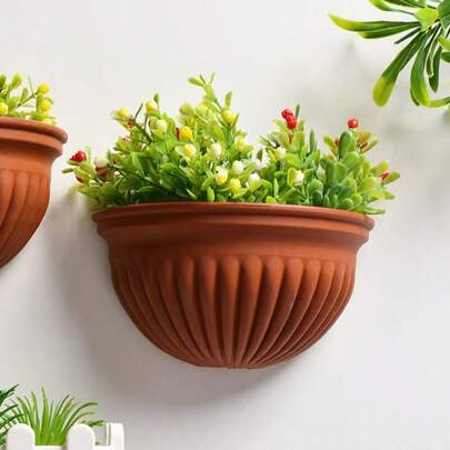 1 pieza Macetero montado en la pared de estilo europeo moderno - Diseño de borde ondulado curvo, material de plástico duradero, uso en interiores/exteriores, eficiente en el uso del agua, resistente a los golpes; Macetero para exteriores, macetero moderno, contenedor de plantas resistente a la intemperie, adecuado para sala de estar, porche, barandilla, jardín, balcón y patio.