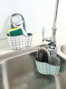 1pc Double Layer Sink Hanging Storage Bag, Plastic Drain Basket, Sink Organizer Rack (With 2 Dish Sponges) - Multicolor - View 2