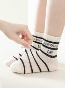 5 pares de meias infantis casuais versáteis e listradas da moda