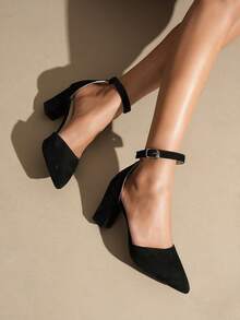 Zapatos de tacón altos elegantes y de moda para mujer, diseño con tacón expuesto, adecuados para el uso diario, zapatos de tacón alto de estilo minimalista para damas - Negro - Ver 2