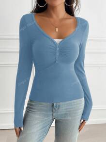 Simple Flavor Women's T-Shirt Y2K Fall Clothes Casual Daily Sexy Solid Color Lace Contrasting Color Slim Long Sleeve V-Neck Top