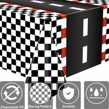 3pcs Checkered Tablecloth 54x108 Inches, Black And White Striped Theme Party, Ground Tablecloth For Car Racing, Birthday Party Decorations, Car Racing Party Favors (Black)