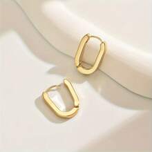 1 par de pendientes de aro con forma geométrica en U, textura de metal dorado liso, diseño minimalista, versátil para uso diario, con un sutil y elegante ambiente, apropiado para el trabajo, ocasiones casuales y de commute