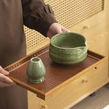 2 件套绿抹茶茶具，大容量陶瓷碗，配有抹茶搅拌器支架，可重复使用的抹茶冲泡配件，适合茶爱好者，非常适合日常家居使用、送礼，精美礼盒包装，适合返校