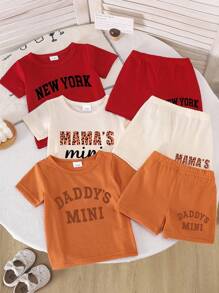 Conjunto de 6 piezas de top y pantalones cortos casual y lindo con estampado de letras y gráficos para bebé niña, comodidad de verano