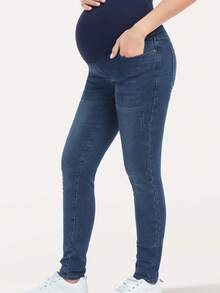 Women's Maternity Jeans Over Belly Skinny Stretchy Denim Pants Comfy Slim Pregnancy Pants - Xanh đậm - Xem 5