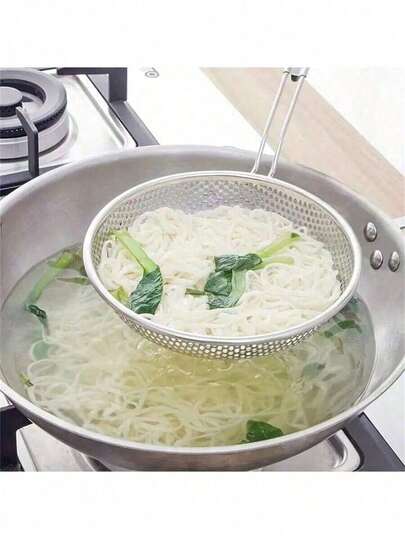 1 件耐用不锈钢撇渣勺，配有细网和木柄，方便烹饪、过滤和盛菜 - 适合家庭和餐厅、厨房配件、家庭厨师必备的厨房工具礼物、节省空间的厨房整理器、圣诞节厨房礼物创意