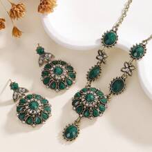 3pcs/set Glamorous Rhinestone Colored Round Decor Jewelry Set For Women For Banquet