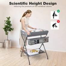 INFANS Baby Changing Table, Folding Diaper Station Portable Nursery Organizer With Safety Belt And Large Storage Racks For Newborn Baby And Infant (White) - Grey - View 3
