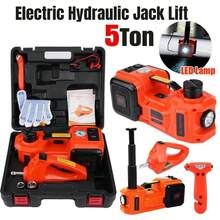 Gato hidráulico portátil con caja de almacenamiento de plástico, 5 toneladas de alta resistencia 12V DC Automotriz coche eléctrico hidráulico piso elevador de garaje y equipos de emergencia de elevación del coche Jack con lámpara LED para SUV MPV Cambie los neumáticos de reparación de garaje, 15,5 cm a 45 cm rango de elevación - Multicolor - Ver 2