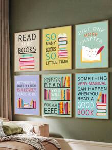 1pc Colorful Wall Art Print Inspirational Read Books Quote Art,Watercolor Books Art Painting, Art PostersMotivational Saying Canvas Poster For Classroom Library Study Decor Unframed