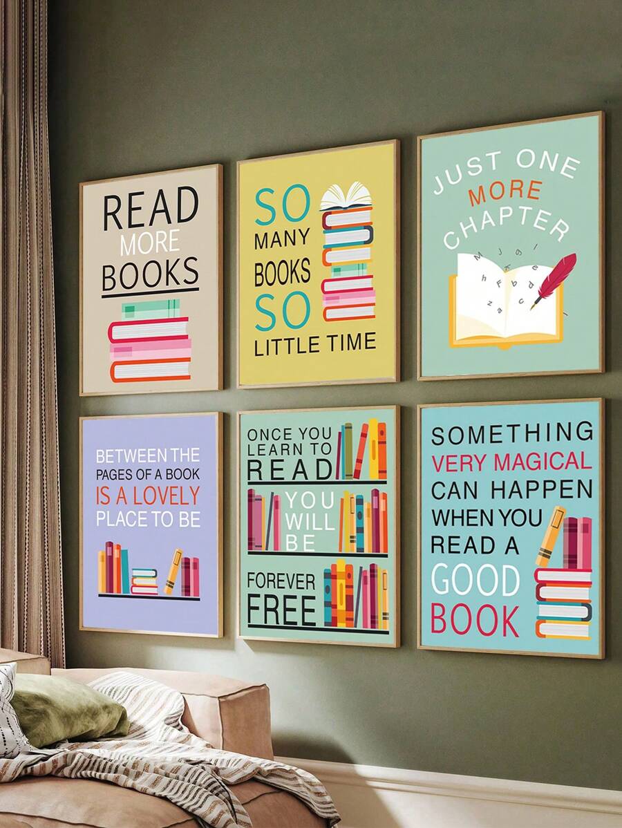 1pc Colorful Wall Art Print Inspirational Read Books Quote Art,Watercolor Books Art Painting, Art PostersMotivational Saying Canvas Poster For Classroom Library Study Decor Unframed