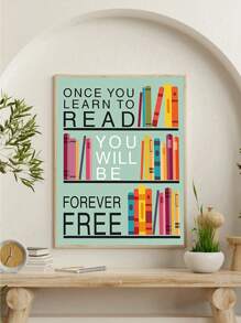 1pc Colorful Wall Art Print Inspirational Read Books Quote Art,Watercolor Books Art Painting, Art PostersMotivational Saying Canvas Poster For Classroom Library Study Decor Unframed