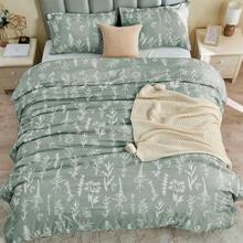 Duvet Cover King Size, Reversible Floral Lavender Duvet Cover Set With Zipper Closure, 3 Pieces Botanical Patterns Soft Microfiber Bedding Set (90"X104", 2 Pillow Cases 20"*36") - 01 - 綠葉(無被子) - 查看 6