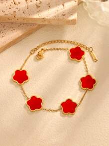 Brazalete de lujo con flor de trébol de la suerte, versátil para uso diario y ocasiones formales, para mujeres
