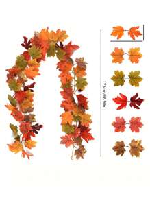 1 szt. - Jesienna girlanda z liści klonu, 5,6 stopy (1,7 m) - Sztuczna jesienna girlanda z liści klonu, wisząca, jesienna winorośl, dekoracja stołu - Trwała, wielokrotnego użytku, idealna na domowe przyjęcie z okazji Święta Dziękczynienia, kominek, kolację weselną, domowe przyjęcie weselne, wystrój domu, dekoracja stołu, jesienna dekoracja drzwi wejściowych, dekoracja do wnętrz i na zewnątrz, wystrój jesienny, dekoracja na Halloween, wystrój na Halloween