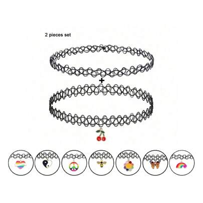 BMOR Set da 2 collane corte girocollo nere per donna e ragazza, con pendenti a forma di girasole, ape, farfalla, di design in filo di pesce, regalo per amiche, gioielli da collo