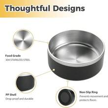 Stainl Steel Dog Bowls Metal Dog Bowls Water Bowl For Dogs Dog Food Bowls Pet Bowls For Dogs Dog Dish For Large Dogs Insulated Dog Bowl Non Slip Dog Bowl Easy To Clean 40oz Black - 黑色 - 查看 4