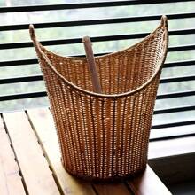 1pc Vintage Style Handwoven Plastic Storage Basket, With Wooden Handle, Multipurpose Open Top Organizer Box, Suitable For Bathroom And Home Decor, Shelf Basket Back To School