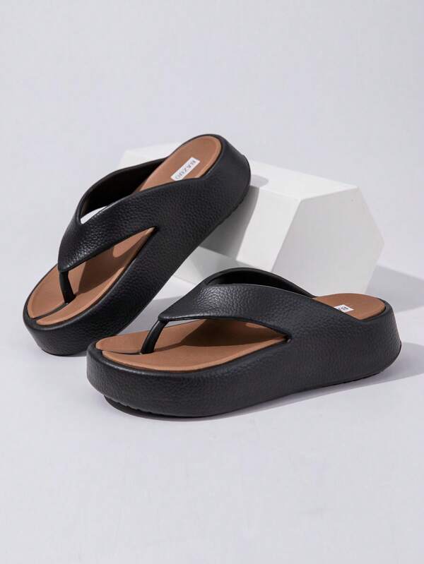 Women Elegant Solid Color Flip Flops, Suitable For Outdoors, Beach, Summer