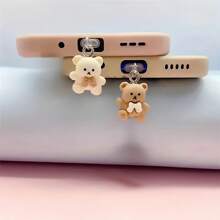1pc/2pcs Bear Shaped Pendant Dust Plug Charg Port Stopper, Compatible With Apple & Type-C Phone Charging Port